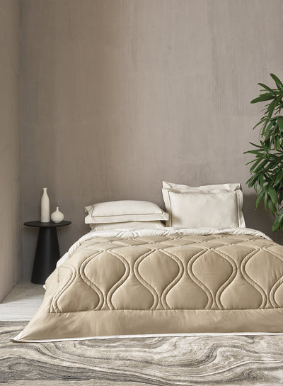 BEVERLEY-STAR WHITE-OATMEAL DOUBLE COMFORTER BEDDING SET