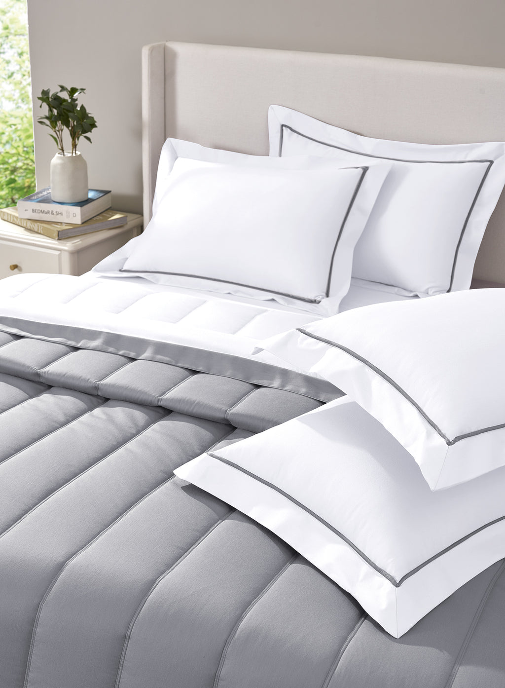FURROW-BRILLIANT WHITE-NEW GREY DOUBLE COMFORTER BEDDING SET