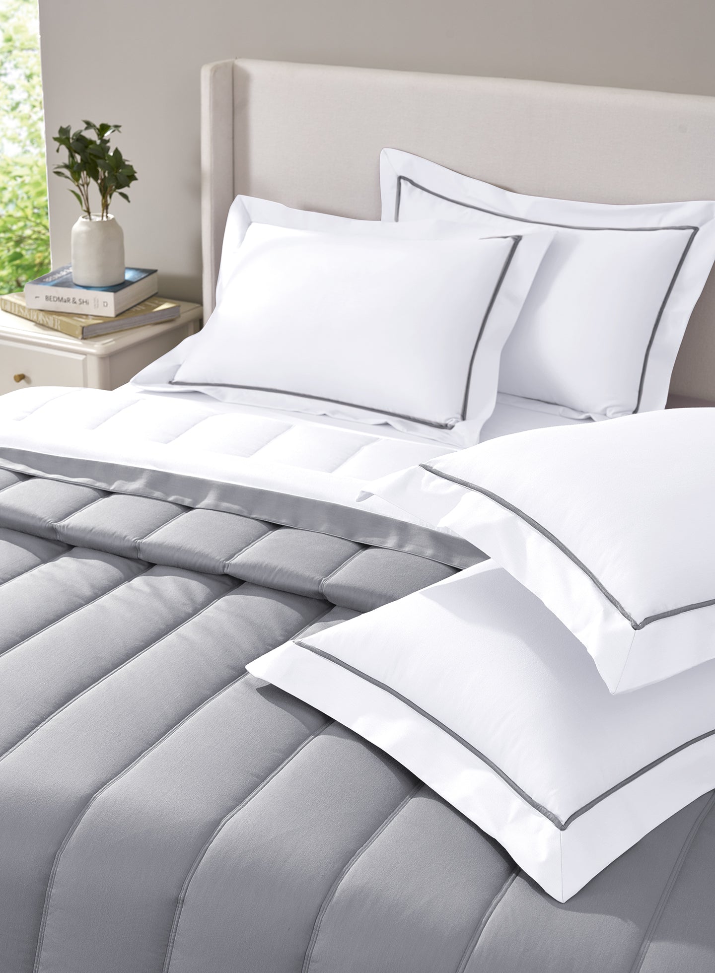 FURROW-BRILLIANT WHITE-NEW GREY DOUBLE COMFORTER BEDDING SET