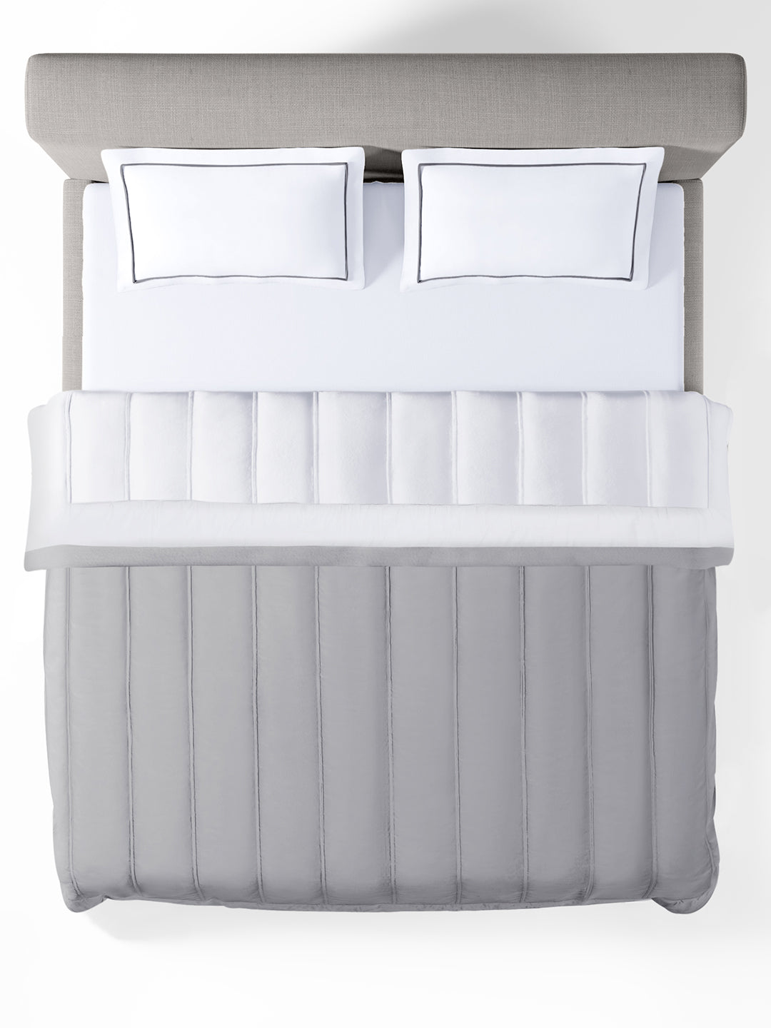 FURROW-BRILLIANT WHITE-NEW GREY DOUBLE COMFORTER BEDDING SET