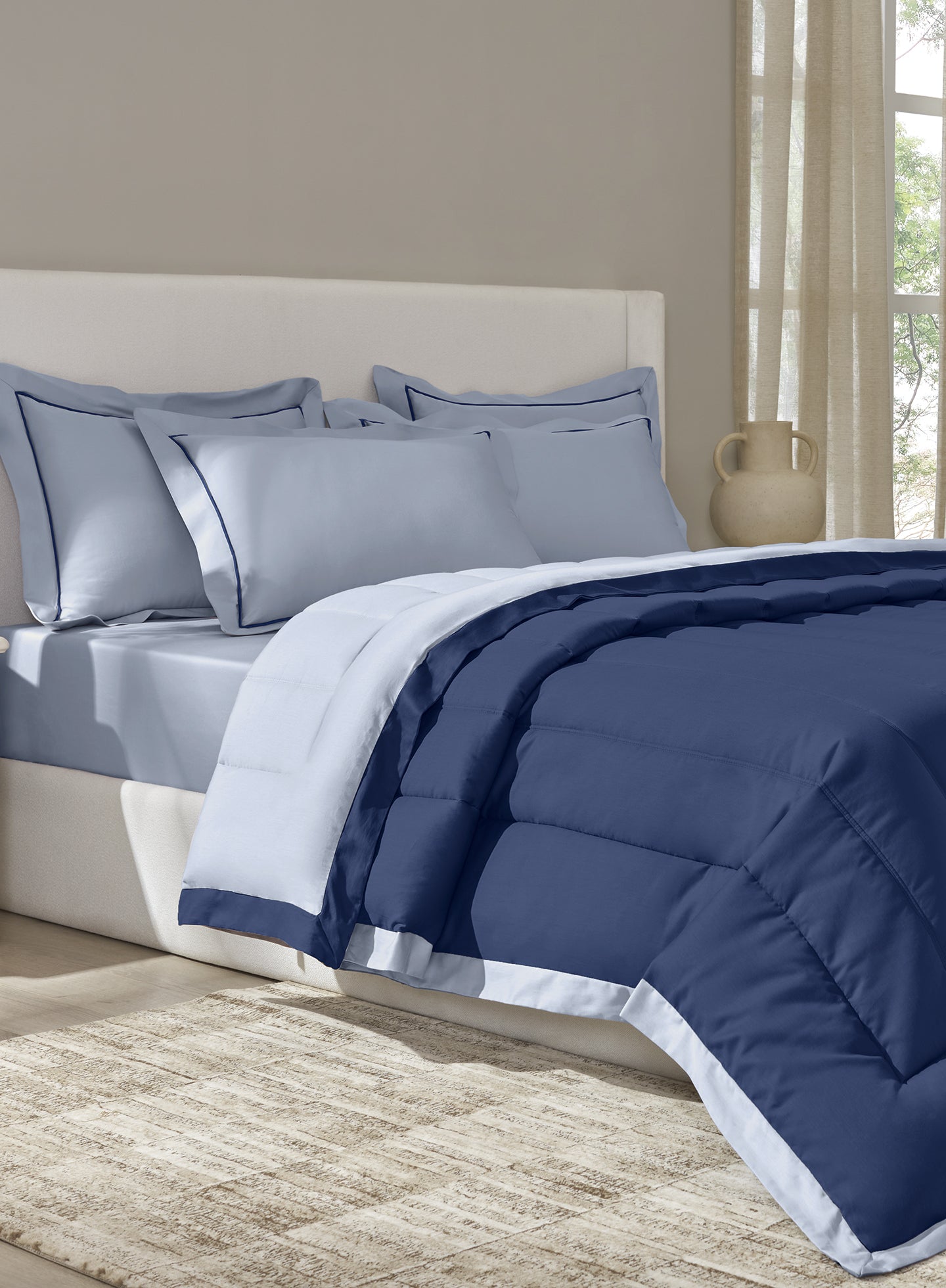 FURROW-SLATE BLUE-NAVY DOUBLE COMFORTER BEDDING SET