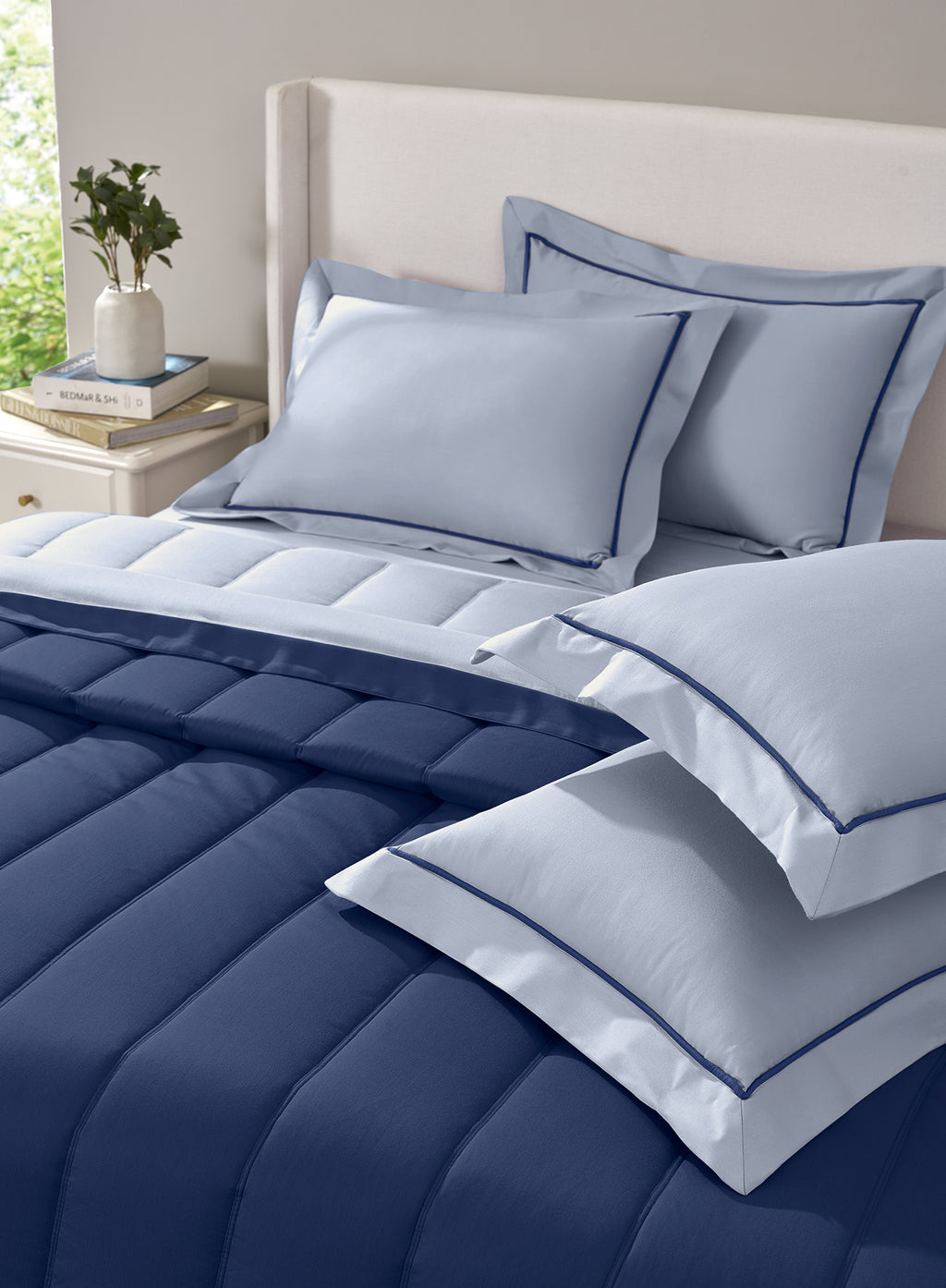 FURROW-SLATE BLUE-NAVY DOUBLE COMFORTER BEDDING SET