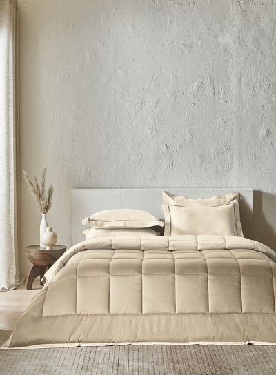 IGUANA-STAR WHITE-OATMEAL DOUBLE COMFORTER BEDDING SET