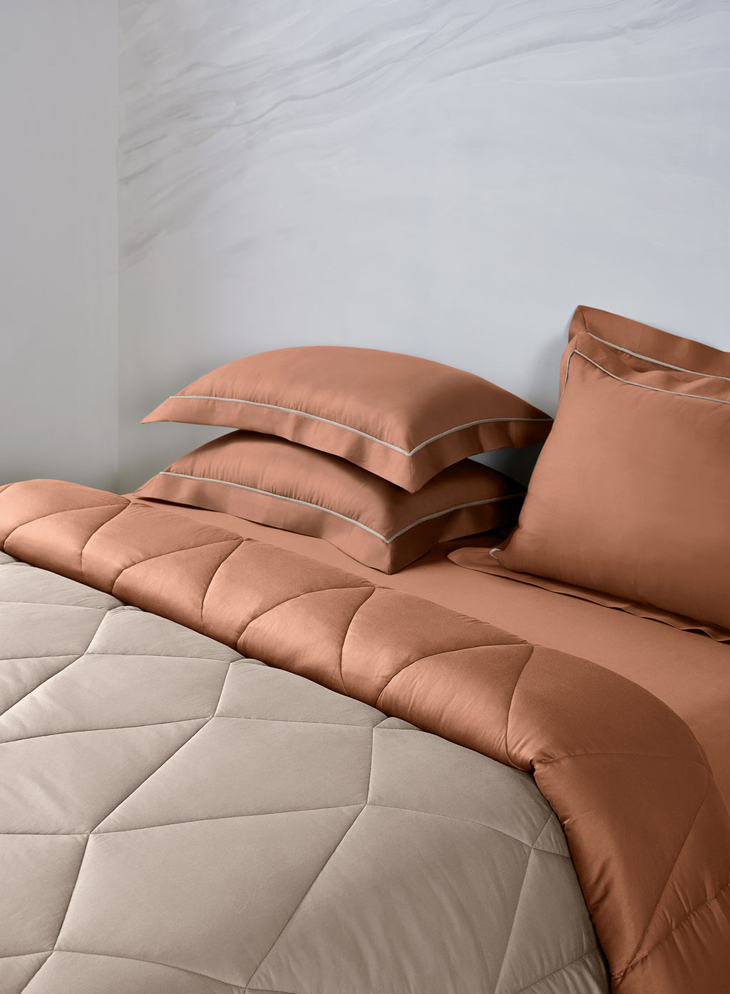 LEVANTO-LIGHT TAUPE-RUST DOUBLE COMFORTER BEDDING SET