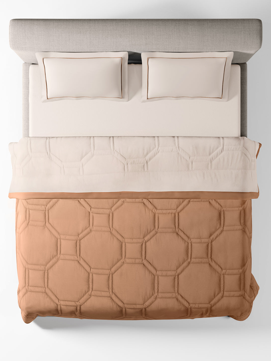 ORNELLA-CREAM PINK-BROWN SUGAR DOUBLE COMFORTER BEDDING SET