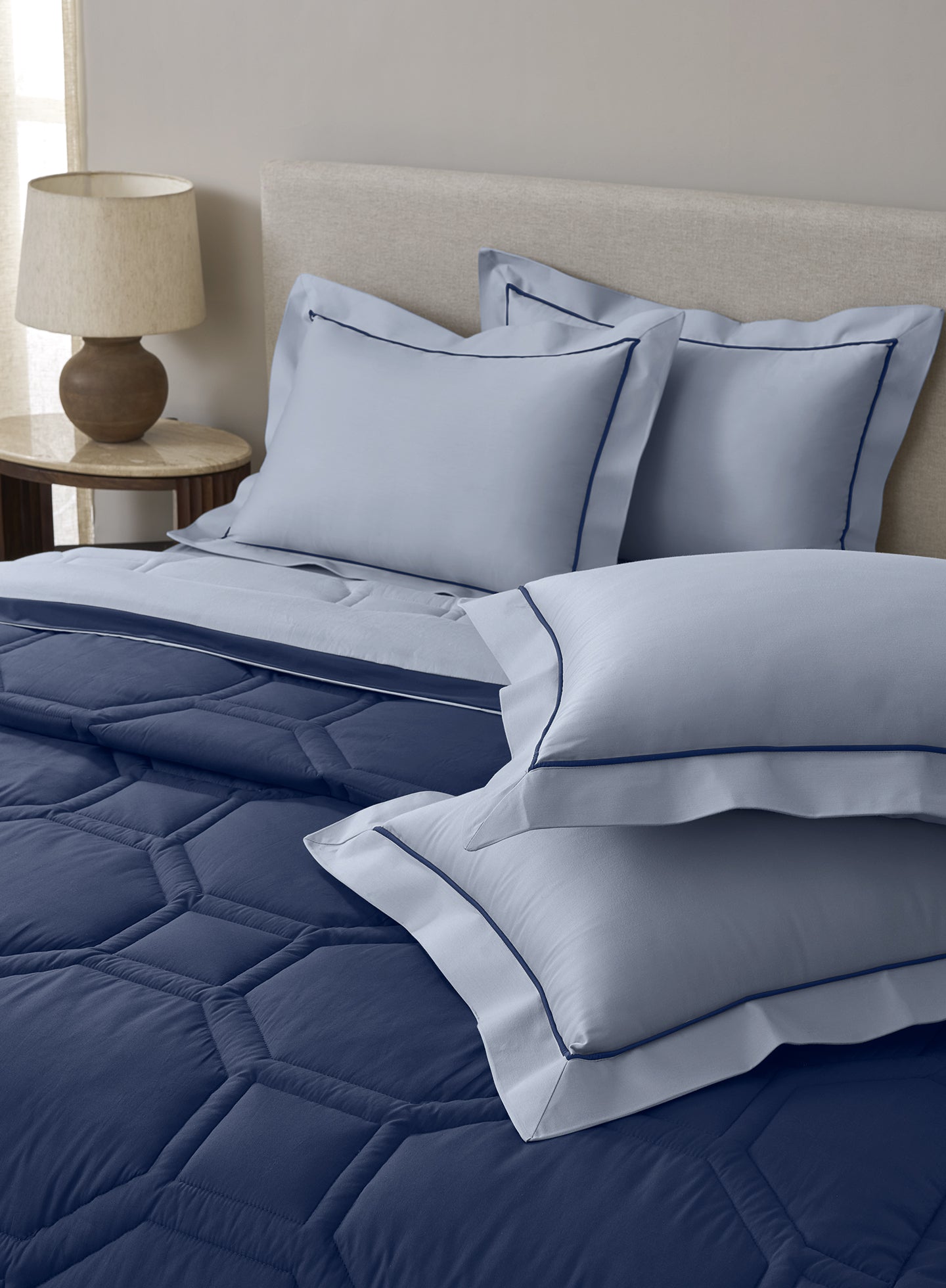 ORNELLA-SLATE BLUE-NAVY DOUBLE COMFORTER BEDDING SET