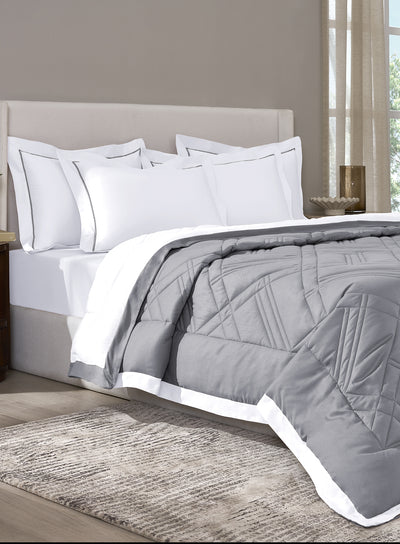 TRELLIS-BRILLIANT WHITE-NEW GREY DOUBLE COMFORTER BEDDING SET
