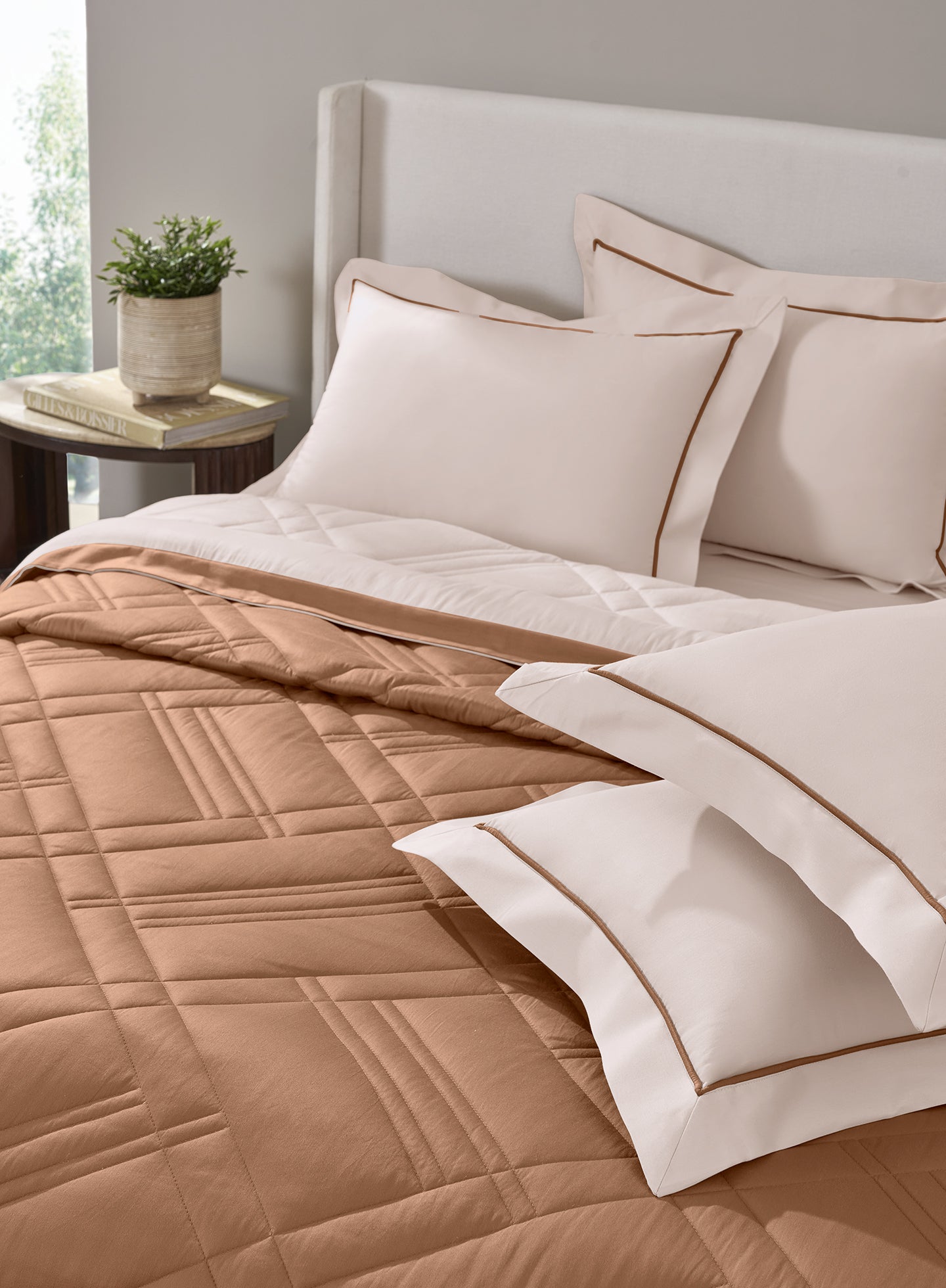 TRELLIS-CREAM PINK-BROWN SUGAR DOUBLE COMFORTER BEDDING SET