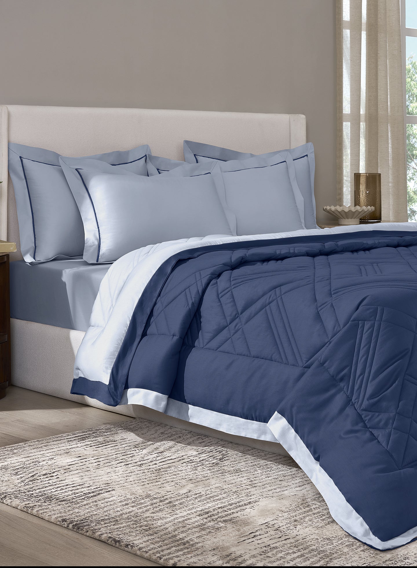 TRELLIS-SLATE BLUE-NAVY DOUBLE COMFORTER BEDDING SET