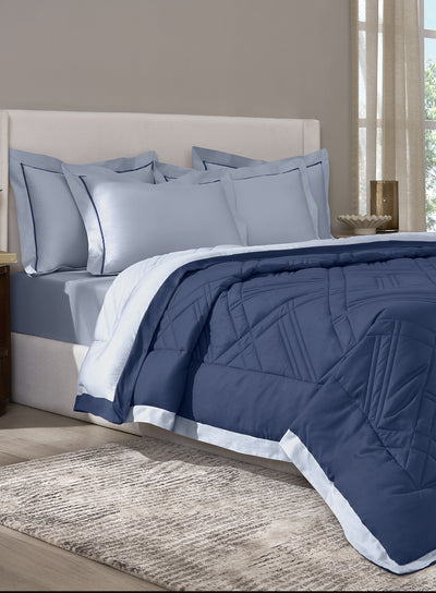 TRELLIS-SLATE BLUE-NAVY DOUBLE COMFORTER BEDDING SET