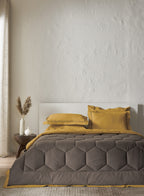 VERONIQUE-ANTIQUE GOLD-MINERAL GREY DOUBLE COMFORTER BEDDING SET