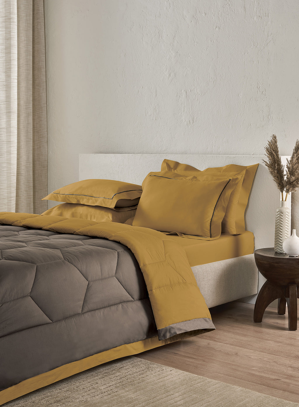 VERONIQUE-ANTIQUE GOLD-MINERAL GREY DOUBLE COMFORTER BEDDING SET