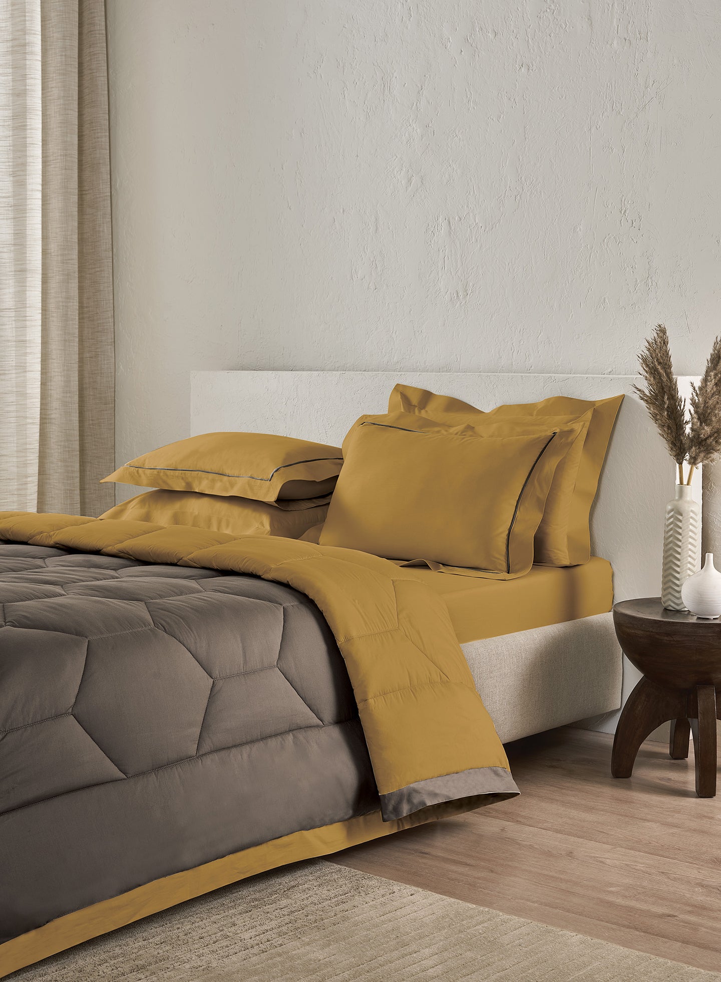 VERONIQUE-ANTIQUE GOLD-MINERAL GREY DOUBLE COMFORTER BEDDING SET