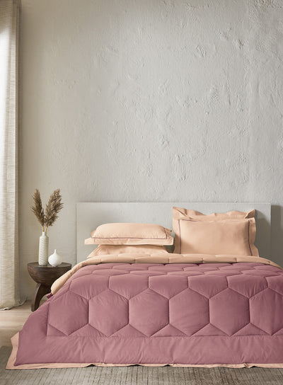 VERONIQUE-PEACH BLUSH-ASH ROSE DOUBLE COMFORTER BEDDING SET