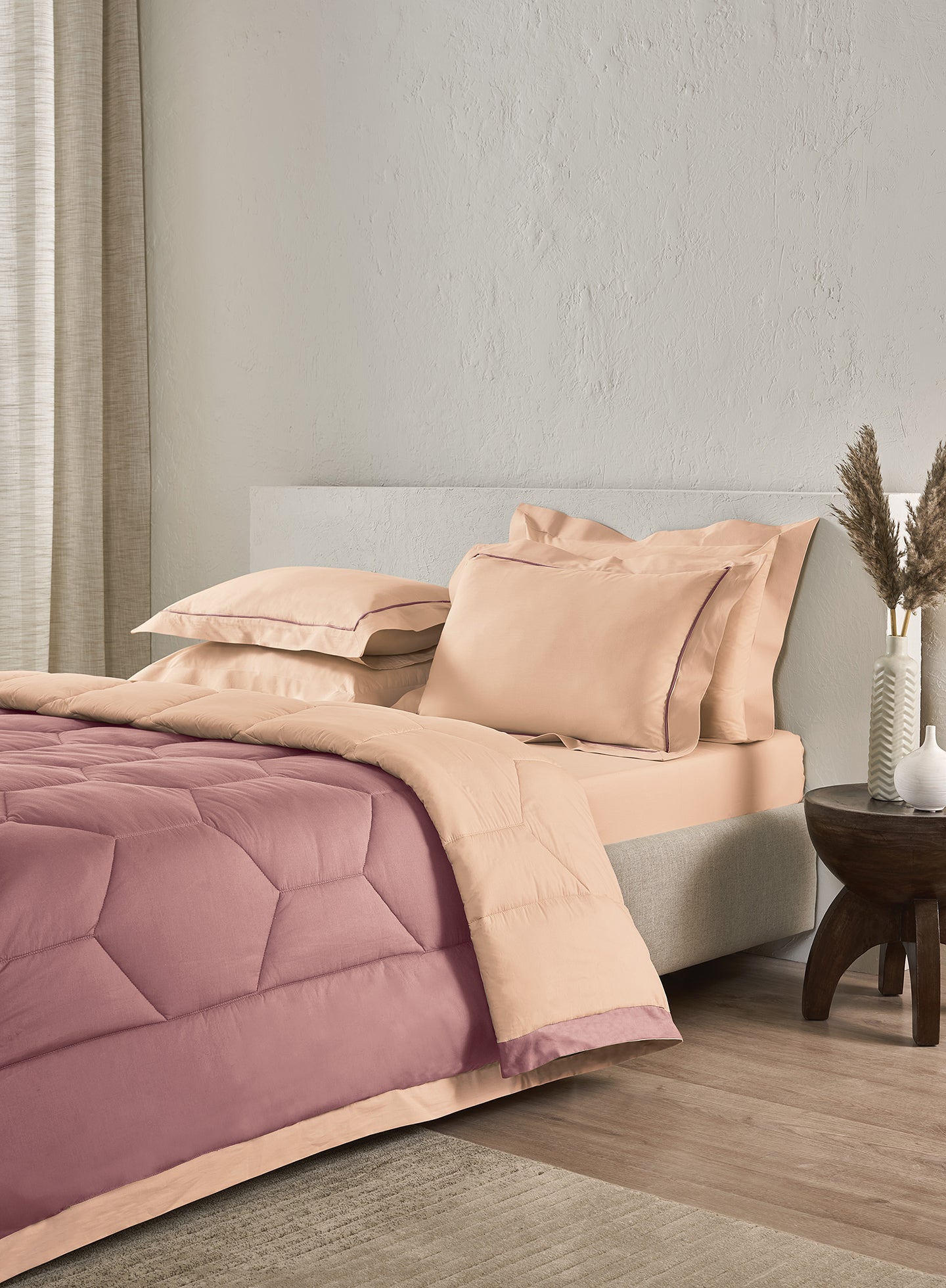 VERONIQUE-PEACH BLUSH-ASH ROSE DOUBLE COMFORTER BEDDING SET
