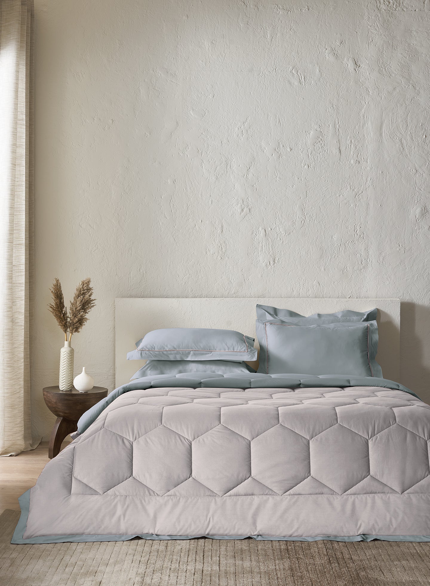 VERONIQUE-STONE BLUE-GLACIER GREY DOUBLE COMFORTER BEDDING SET