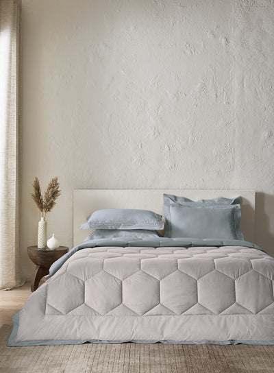 VERONIQUE-STONE BLUE-GLACIER GREY DOUBLE COMFORTER BEDDING SET