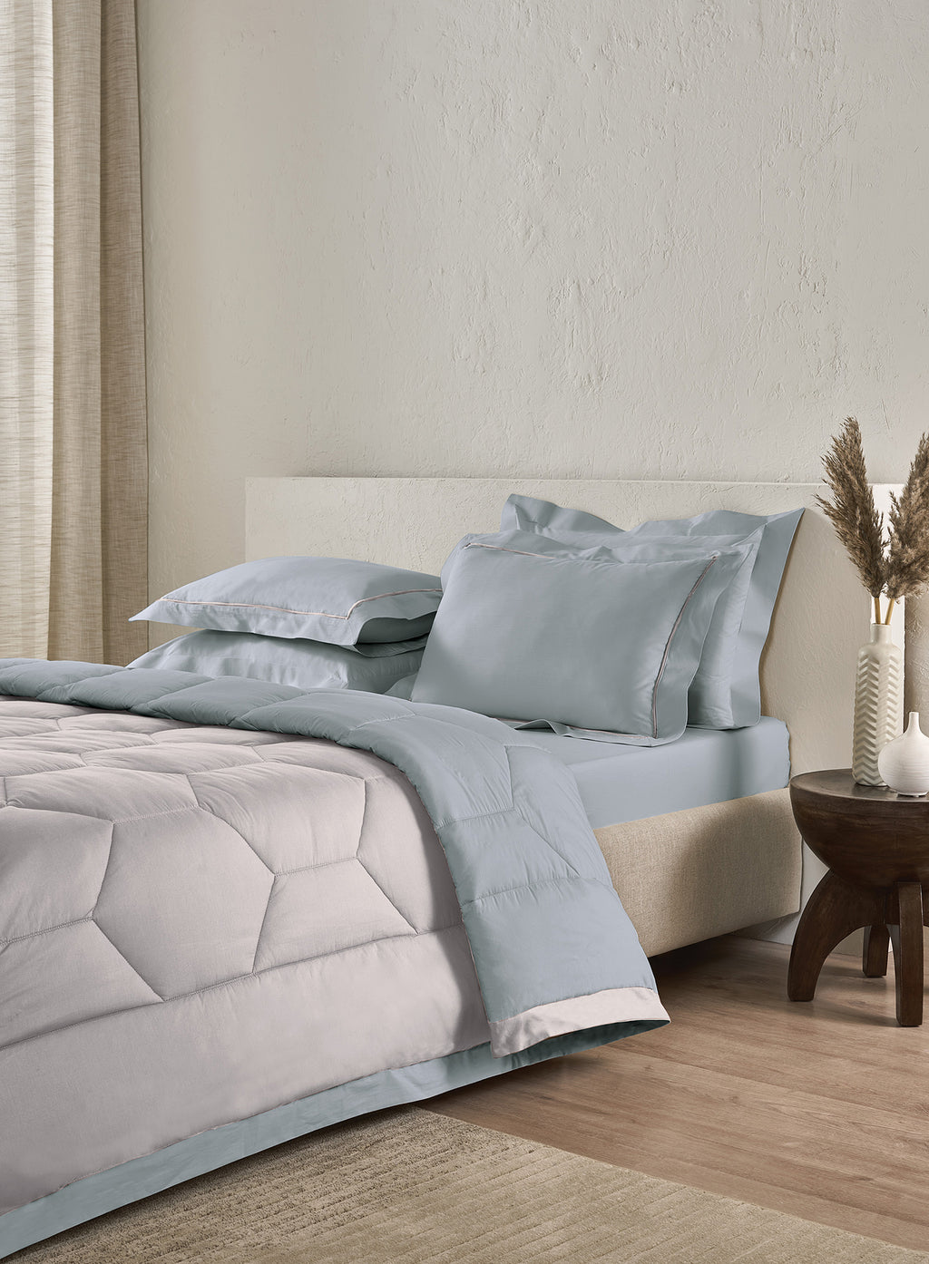 VERONIQUE-STONE BLUE-GLACIER GREY DOUBLE COMFORTER BEDDING SET