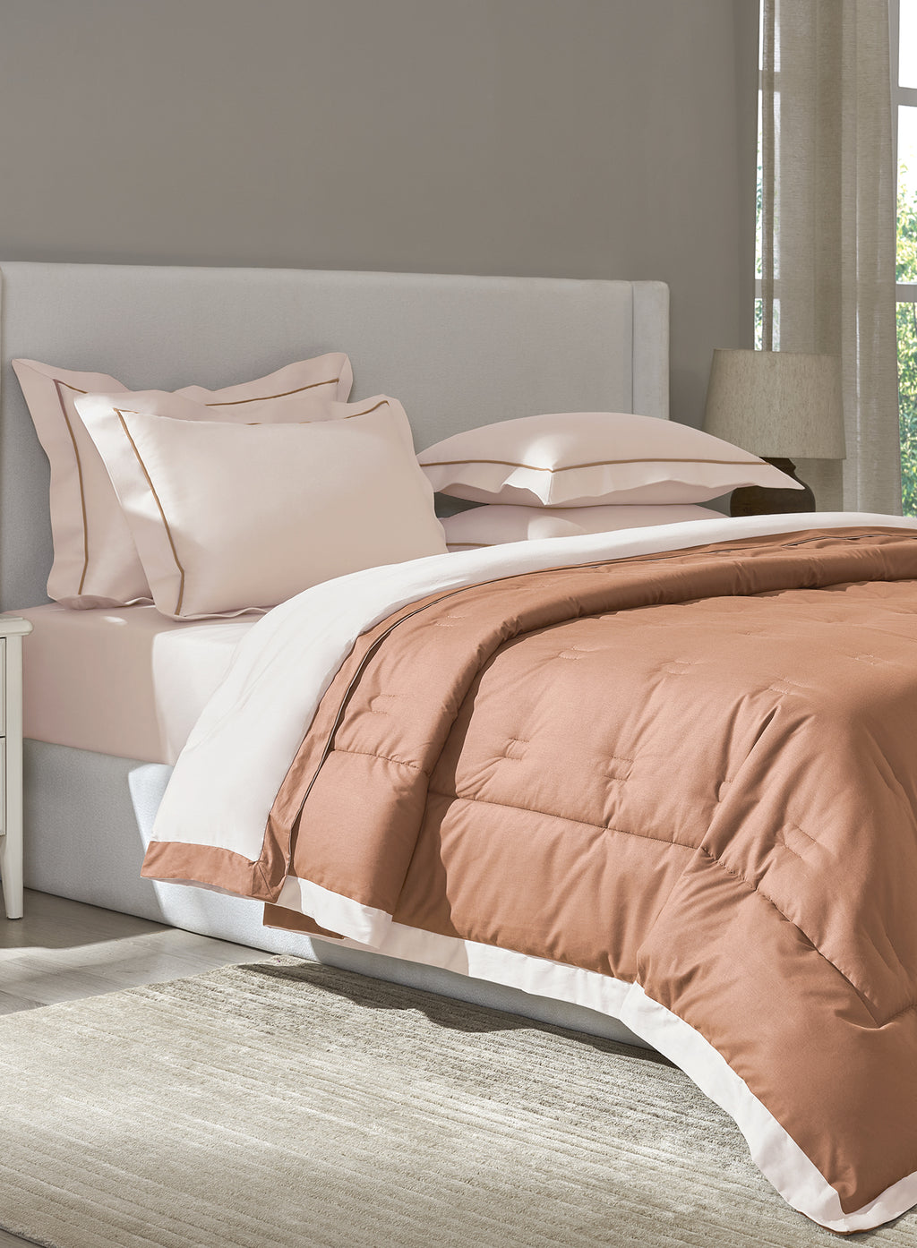 WOBBLE-CREAM PINK-BROWN SUGAR DOUBLE COMFORTER BEDDING SET