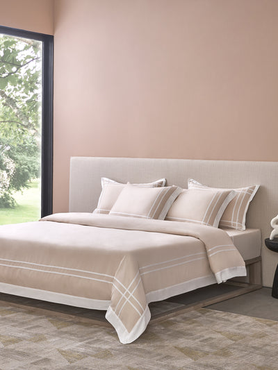 CLASSICO-PEARLED IVORY-BRIGHT WHITE DOUBLE DUVET BEDDING SET