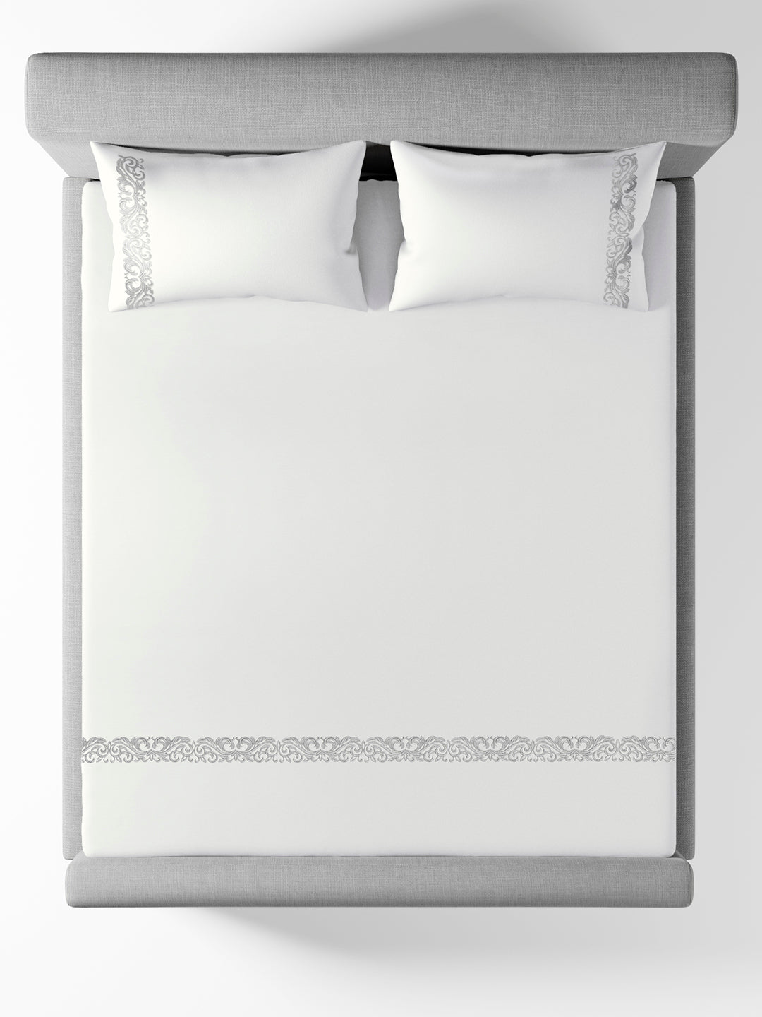 SCROLLIS-BRIGHT WHITE KING BED SHEET SET