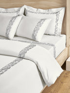 SCROLLIS-BRIGHT WHITE KING BED SHEET SET