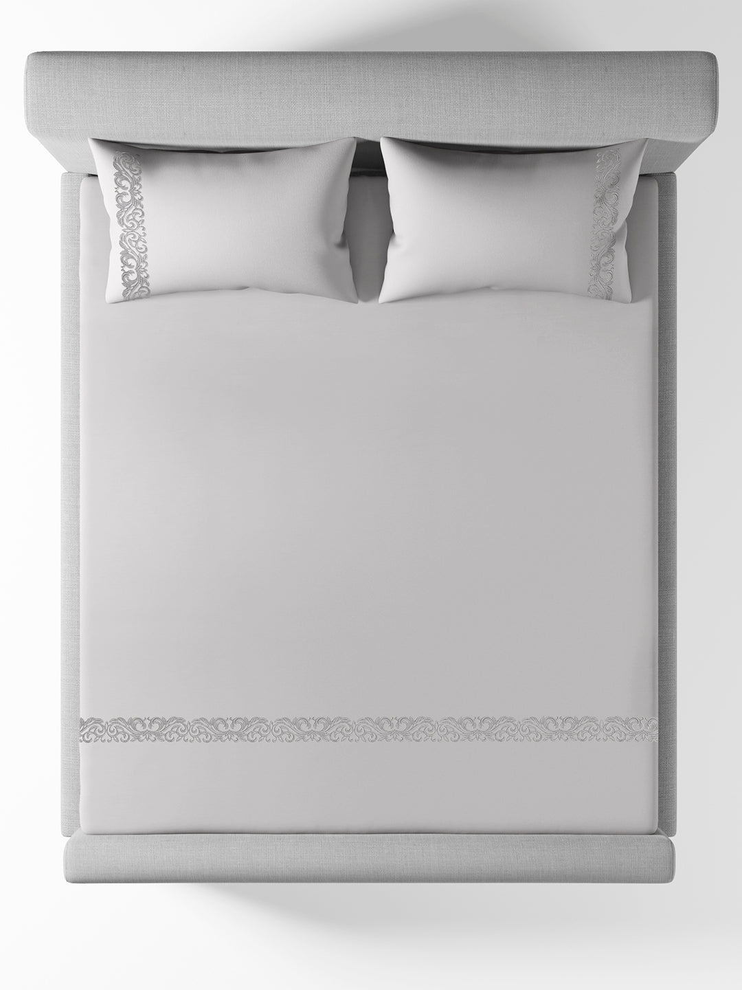 SCROLLIS-LIGHT SILVER KING BED SHEET SET