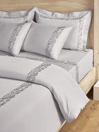 SCROLLIS-LIGHT SILVER KING BED SHEET SET