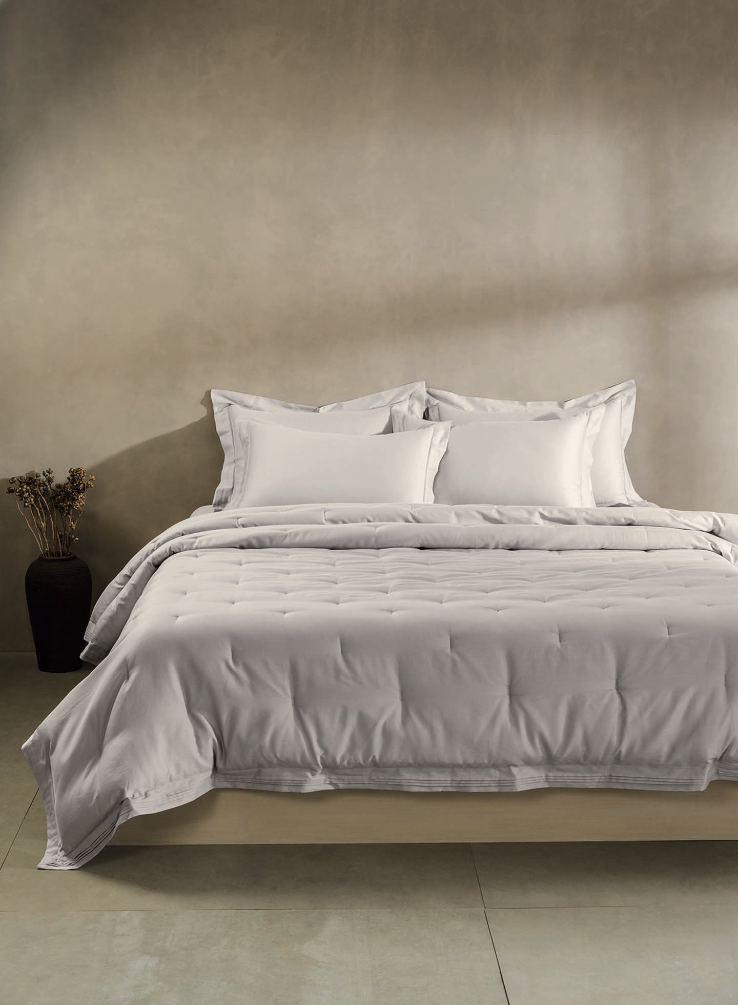 RUSKIN-LIGHT SILVER KING BED SHEET SET