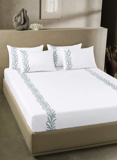WOODFERN-BRILLIANT WHITE-CELESTE KING BED SHEET SET