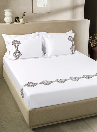 MAGNUS-BRILLIANT WHITE-CHARCOAL KING BED SHEET SET