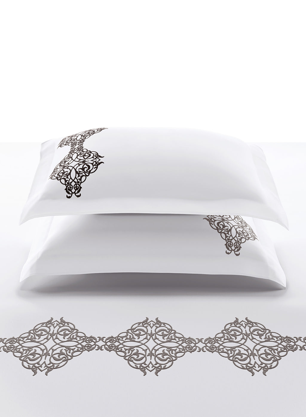 MAGNUS-BRILLIANT WHITE-CHARCOAL KING BED SHEET SET
