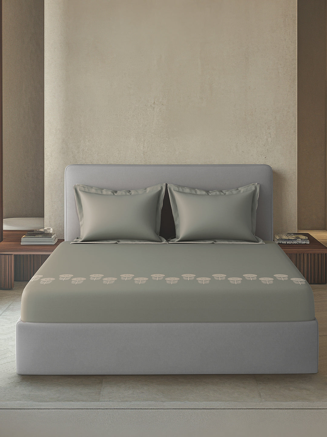 BLOSSOM-MOSS GRAY KING BED SHEET SET