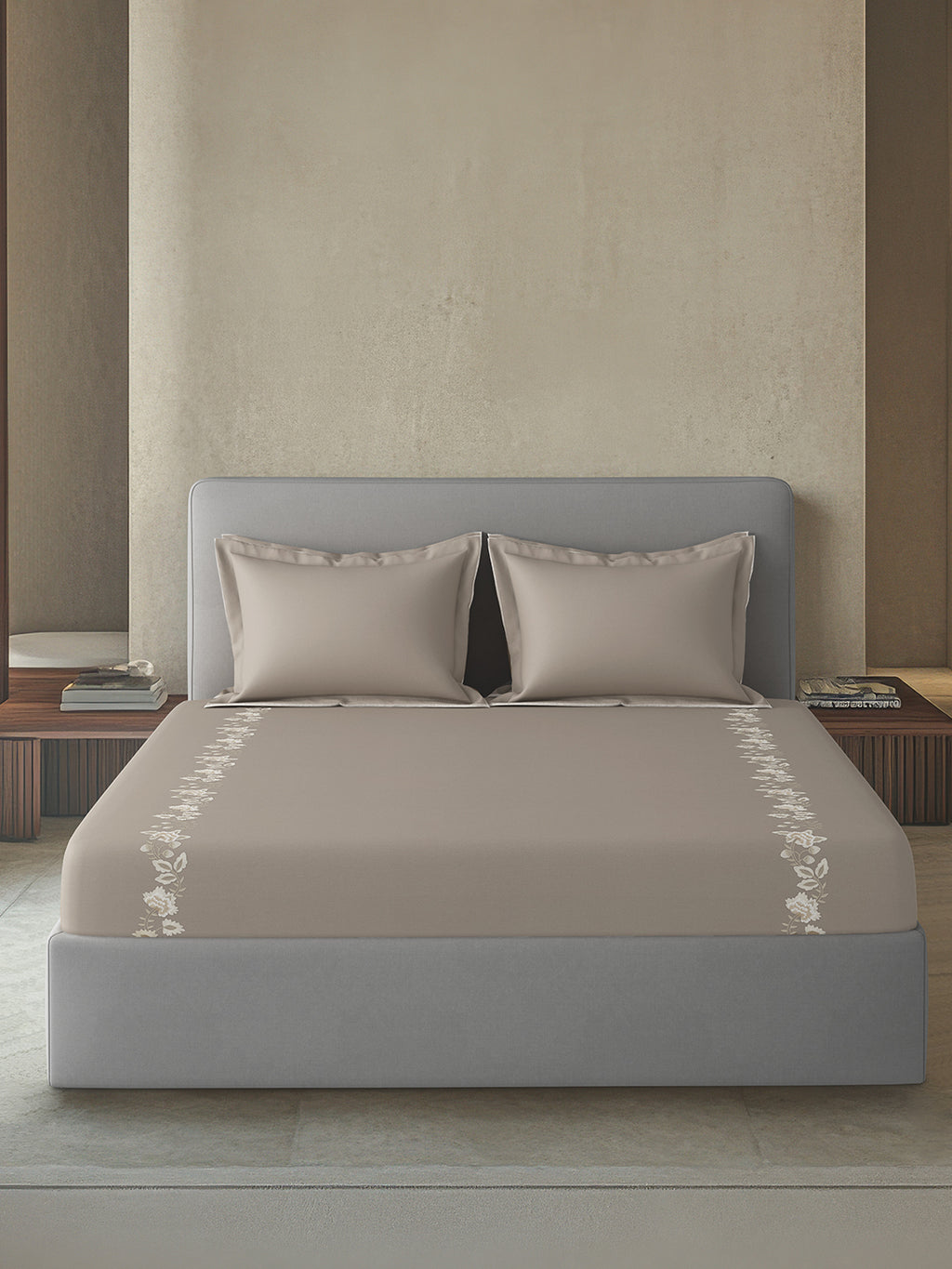 GERANIUM-TAUPE KING BED SHEET SET