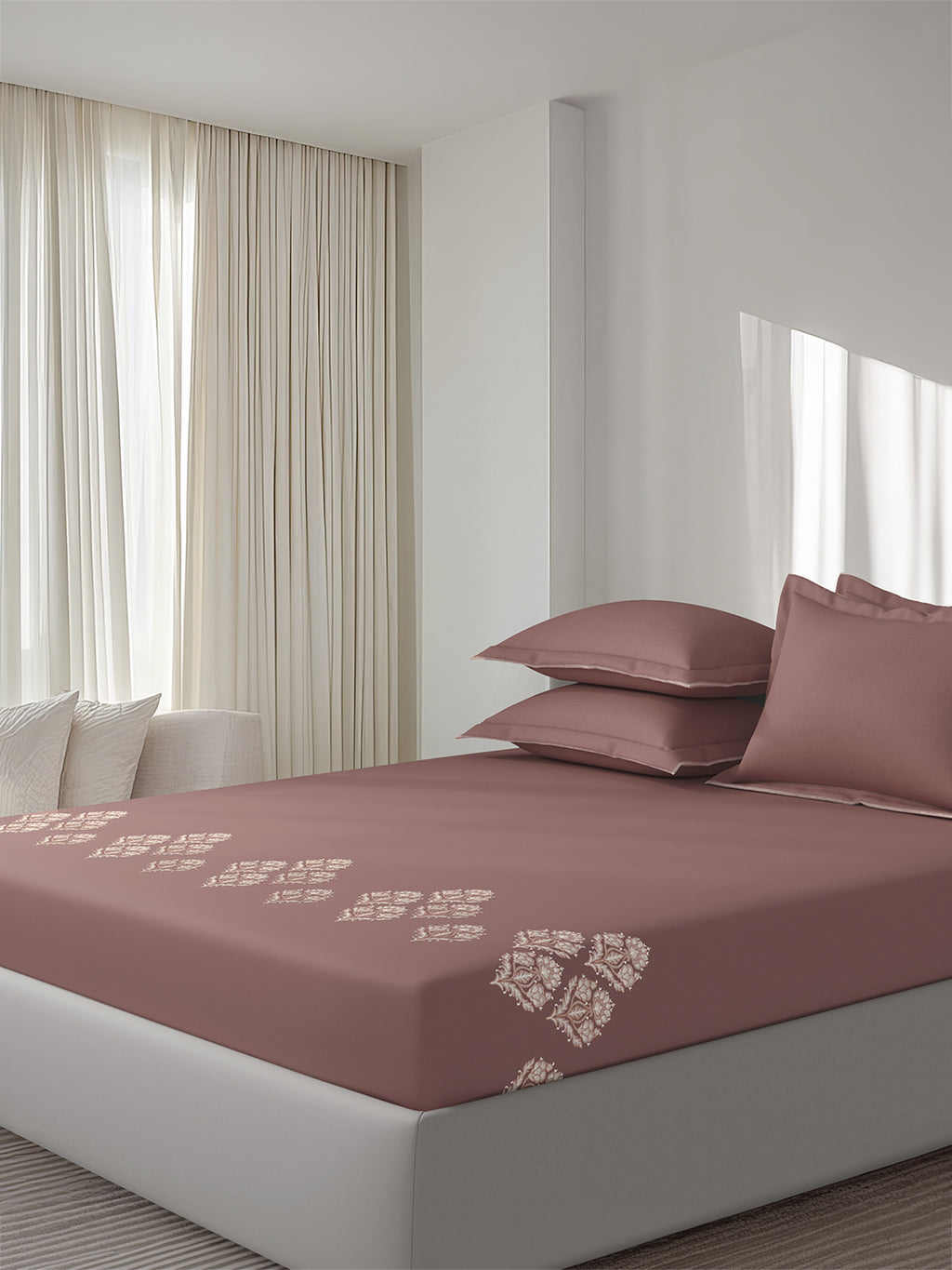 DAMASCUS-ASH ROSE KING BED SHEET SET