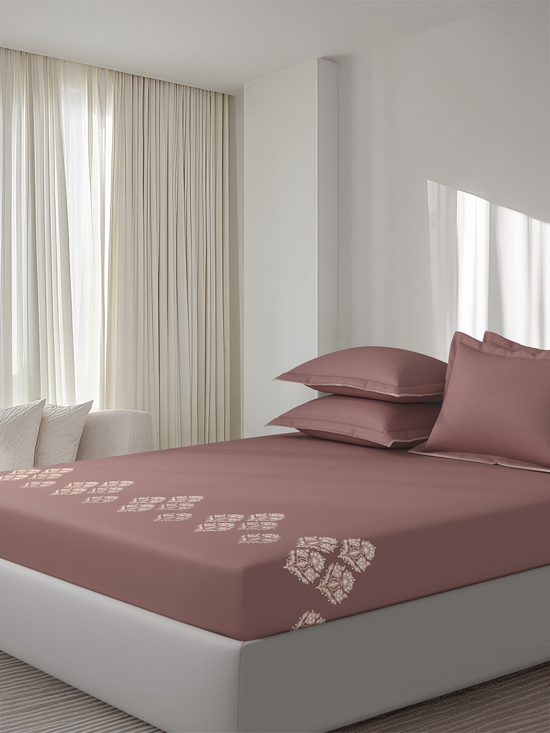 DAMASCUS-ASH ROSE KING BED SHEET SET