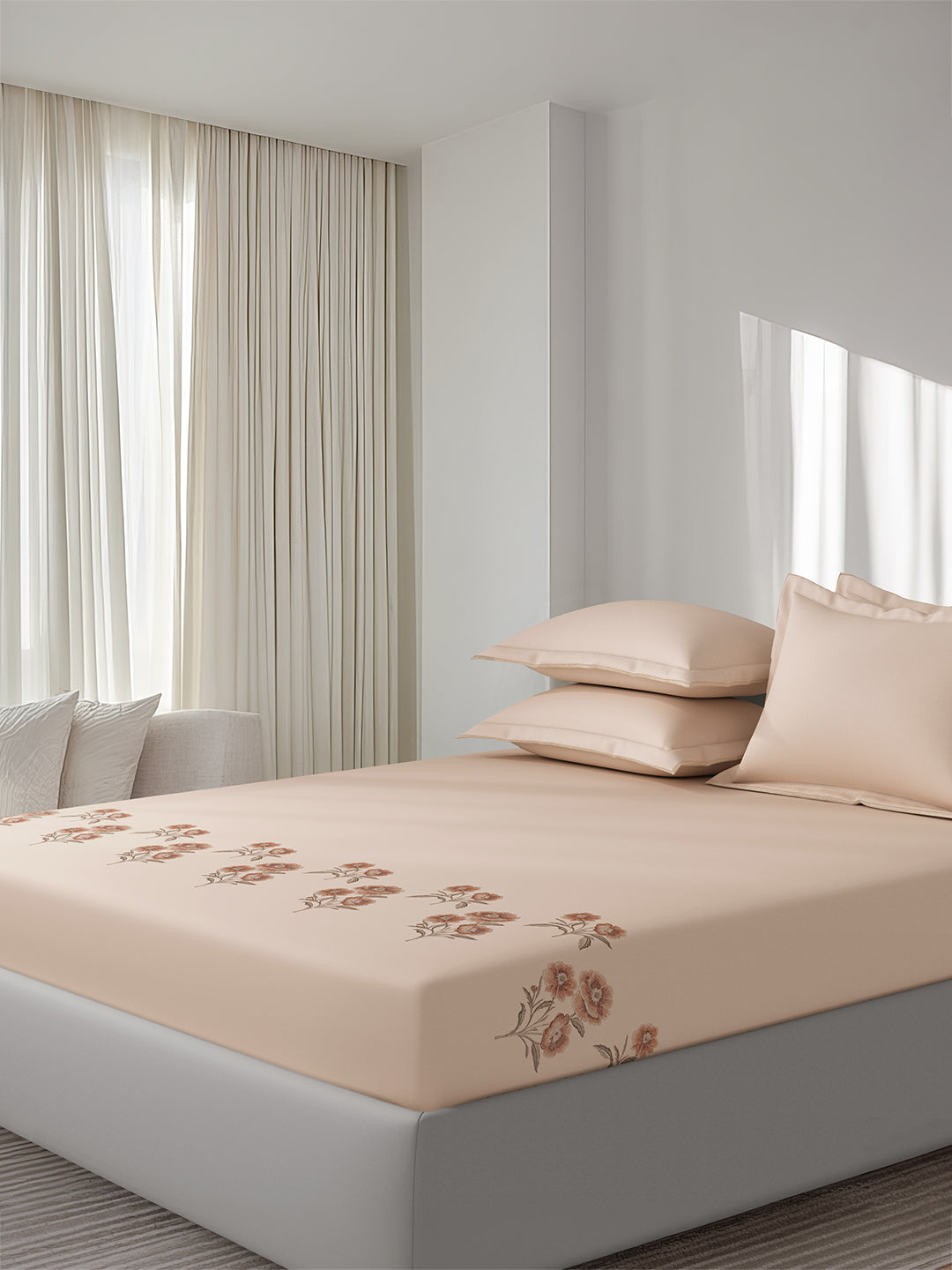 ZINNIA-PEACH KING BED SHEET SET