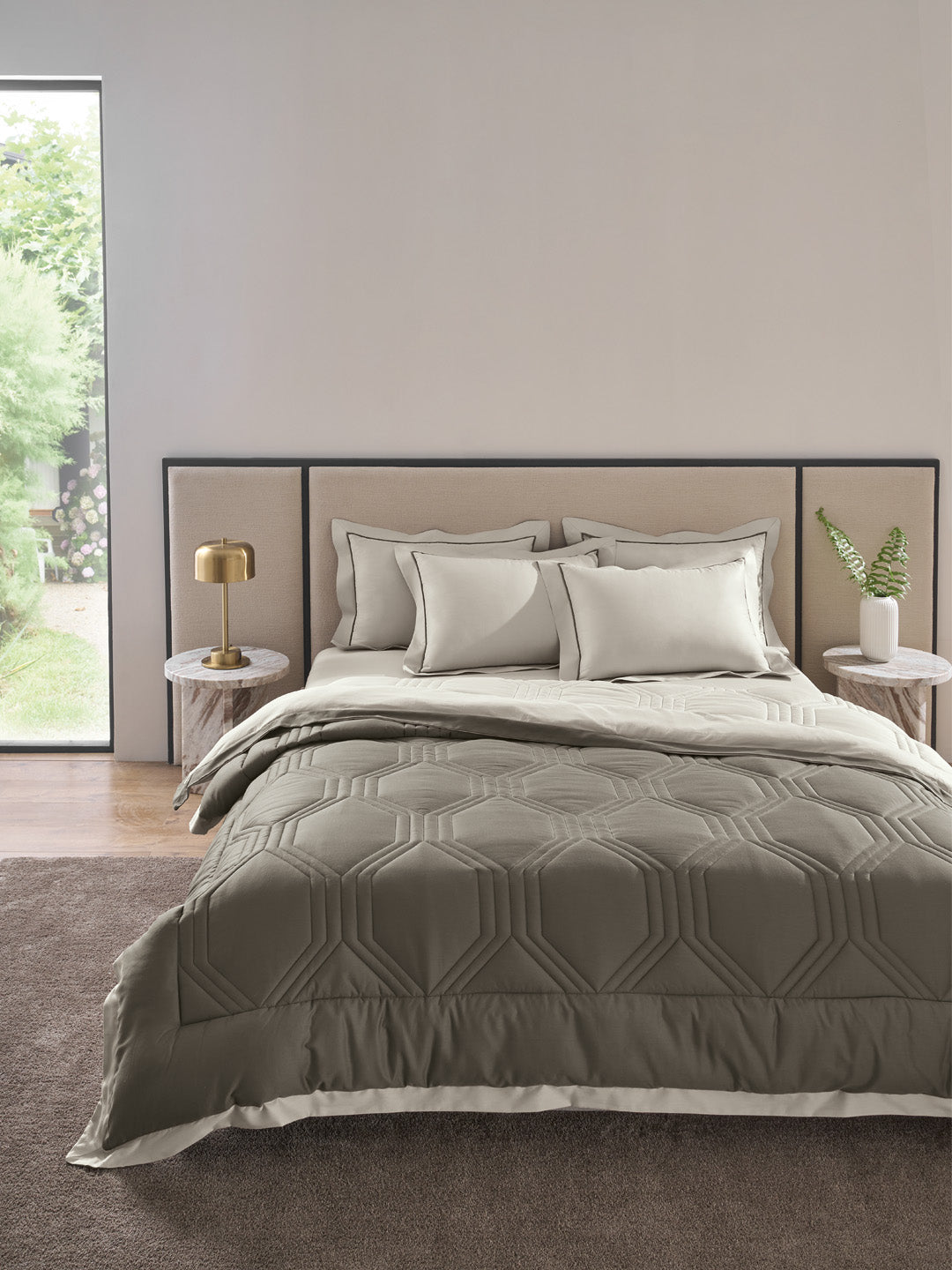 HONEYCOMB-STONE - CINDER REVERSIBLE DOUBLE COMFORTER