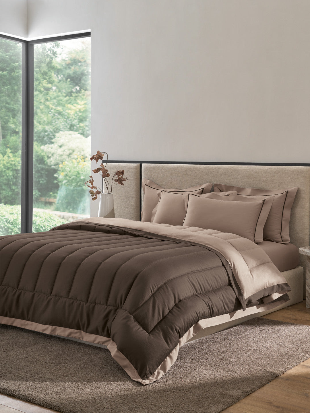 FURROW-PINE CONE - WARM TAUPE REVERSIBLE DOUBLE COMFORTER