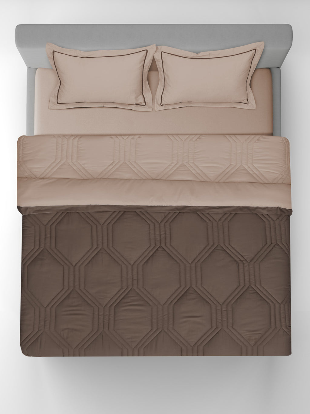 HONEYCOMB-PINE CONE - WARM TAUPE REVERSIBLE SINGLE COMFORTER