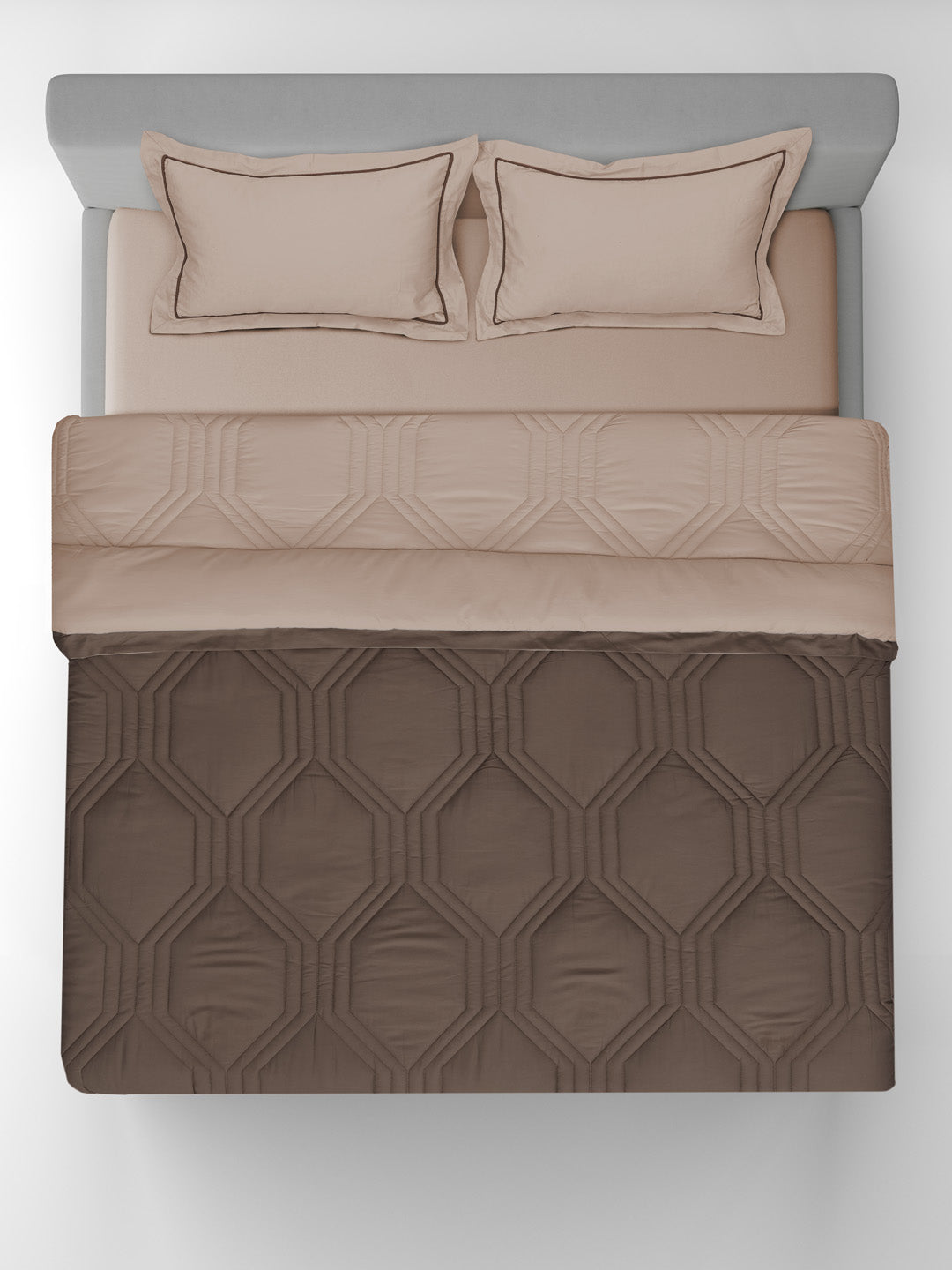 HONEYCOMB-PINE CONE - WARM TAUPE REVERSIBLE SINGLE COMFORTER