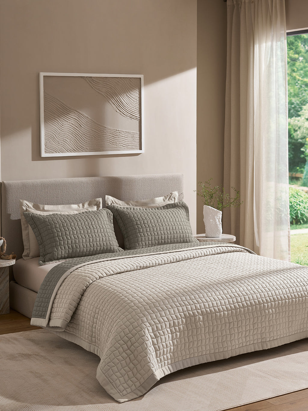 COBBLE-STONE AND CINDER DOUBLE QUILTED BED SPREAD