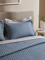 COBBLE-FADED DENIM AND ALLOY DOUBLE QUILTED BED SPREAD