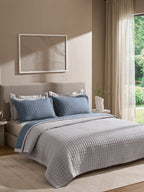 COBBLE-FADED DENIM AND ALLOY DOUBLE QUILTED BED SPREAD