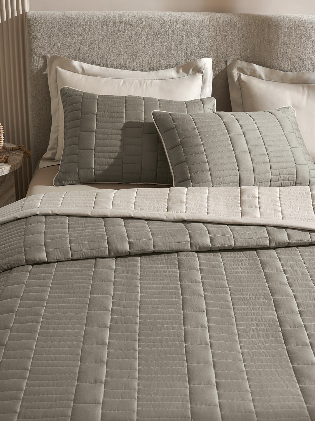 CASTLE-STONE AND CINDER DOUBLE QUILTED BED SPREAD