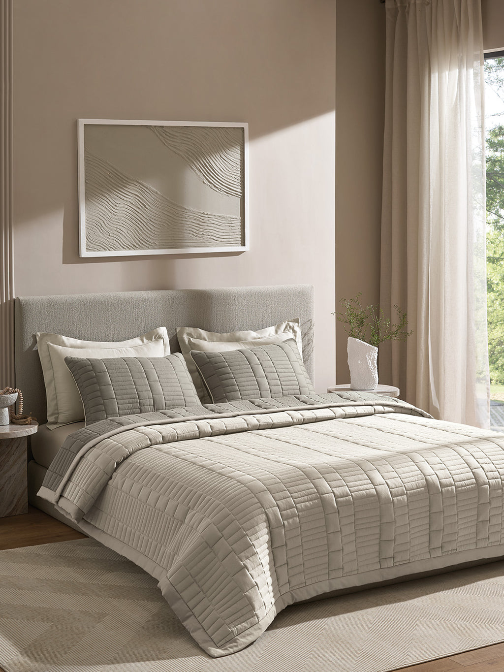 CASTLE-STONE AND CINDER DOUBLE QUILTED BED SPREAD