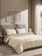 CASTLE-MARSHMALLOW AND TAUPE DOUBLE QUILTED BED SPREAD