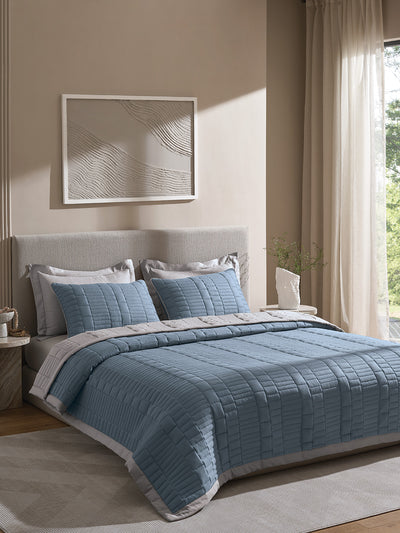 CASTLE-FADED DENIM AND ALLOY DOUBLE QUILTED BED SPREAD