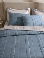 CASTLE-FADED DENIM AND ALLOY DOUBLE QUILTED BED SPREAD