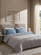 CASTLE-FADED DENIM AND ALLOY DOUBLE QUILTED BED SPREAD